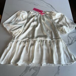 Lilly Pulitzer Ivory Cream Satin Blakelynn Elbow Puff Sleeve Top Blouse Sz 6 NWT